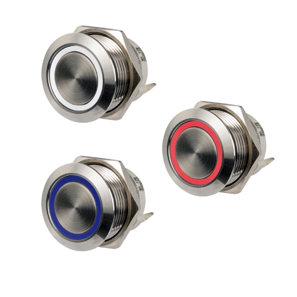 Low-profile push-pull switches in stainless steel 12/24V 20 A (14.315..)