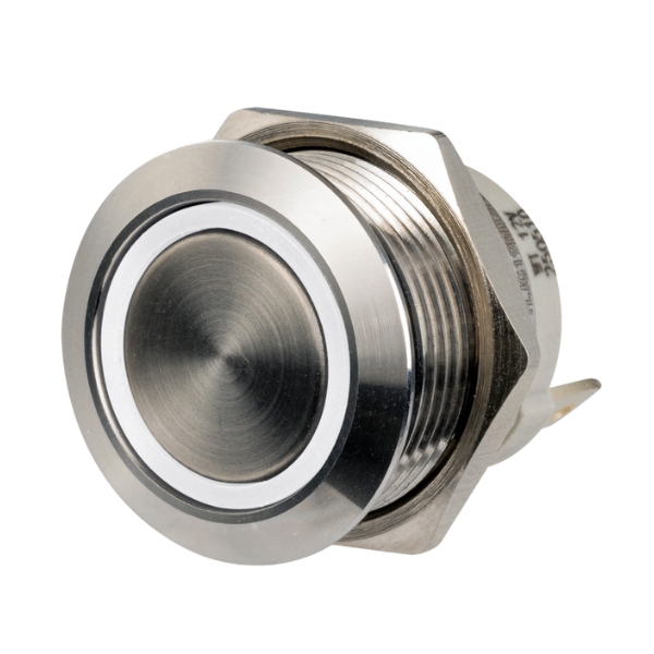 FLAT STAINLESS STEEL ON-OFF SWITCH 12/24V WITH WHITE LED SPRING (14.315.05)