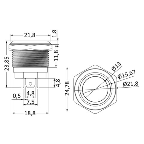 Low-profile push-pull switches in stainless steel 12/24V 20 A (14.315..)