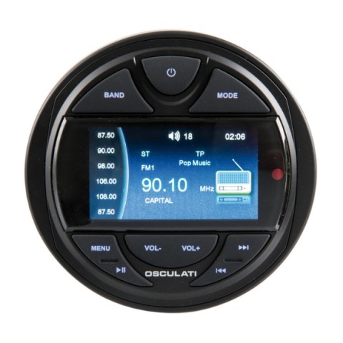 Black round dashboard stereo, 115 mm (29.530.02)