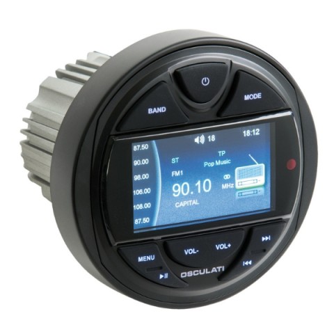 Black round dashboard stereo, 115 mm (29.530.02)