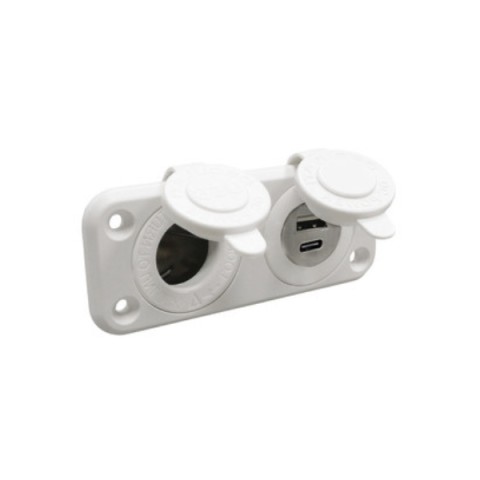 Cigarette lighter socket + USB-A + USB-C white (14.516.16)