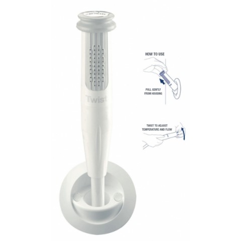 Twist hot/cold angled shower, white