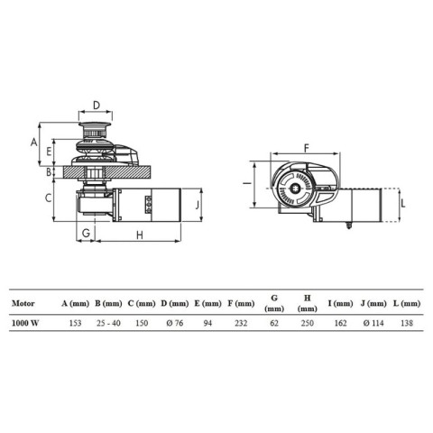 Project X2 1000W 12V chrome-plated bronze winch with 8 mm chain sprocket