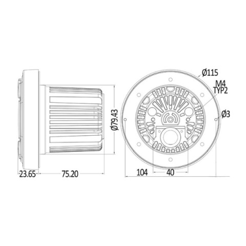 Black round dashboard stereo, 115 mm (29.530.02)