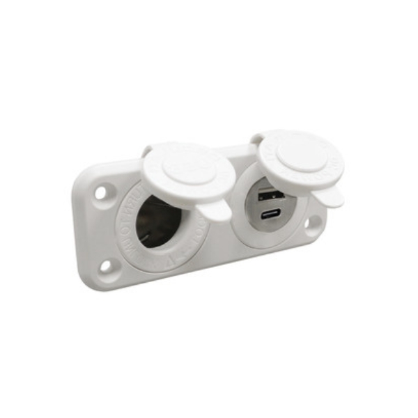 Cigarette lighter socket + USB-A + USB-C white (14.516.16)