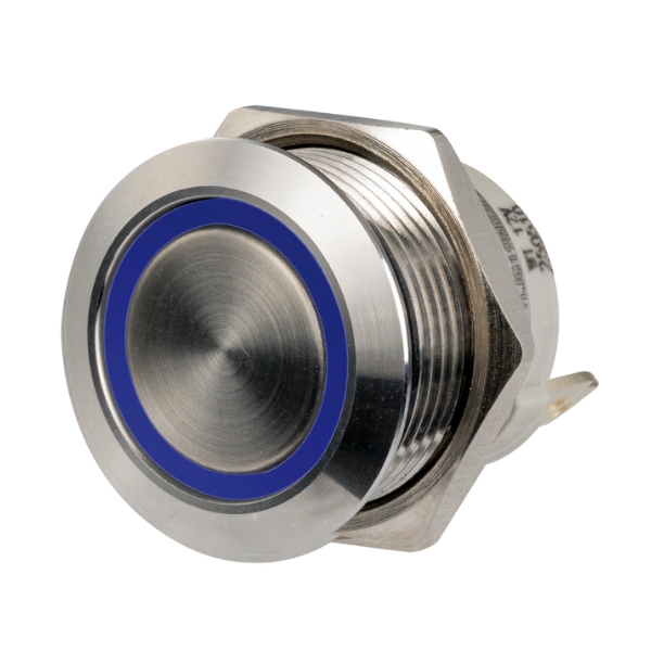 FLAT STAINLESS STEEL ON-OFF SWITCH 12/24V WITH WHITE LED SPRING (14.315.07)