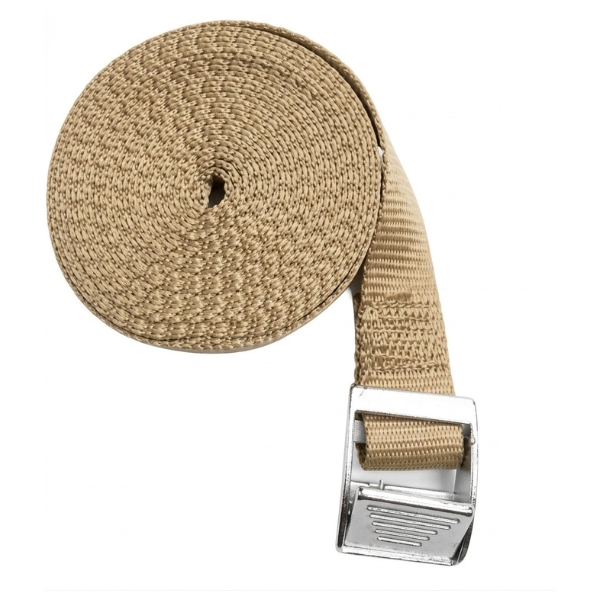 Stainless steel buckle straps with beige strap, 4 metres