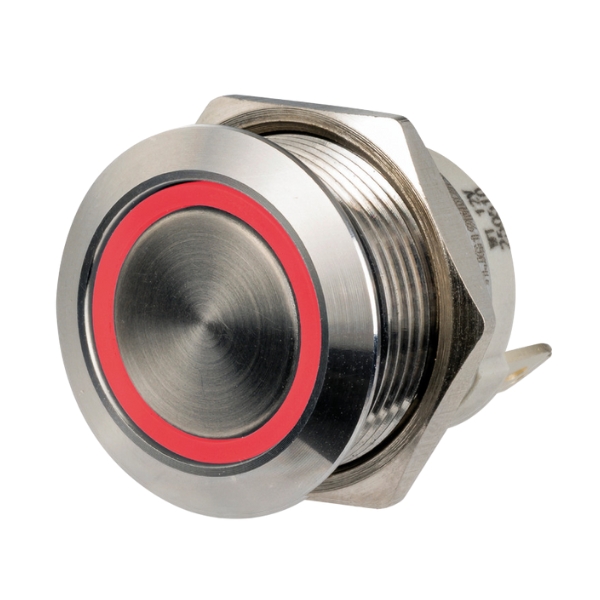 FLAT STAINLESS STEEL ON-OFF SWITCH 12/24V WITH RED LED SPRING (14.315.06)