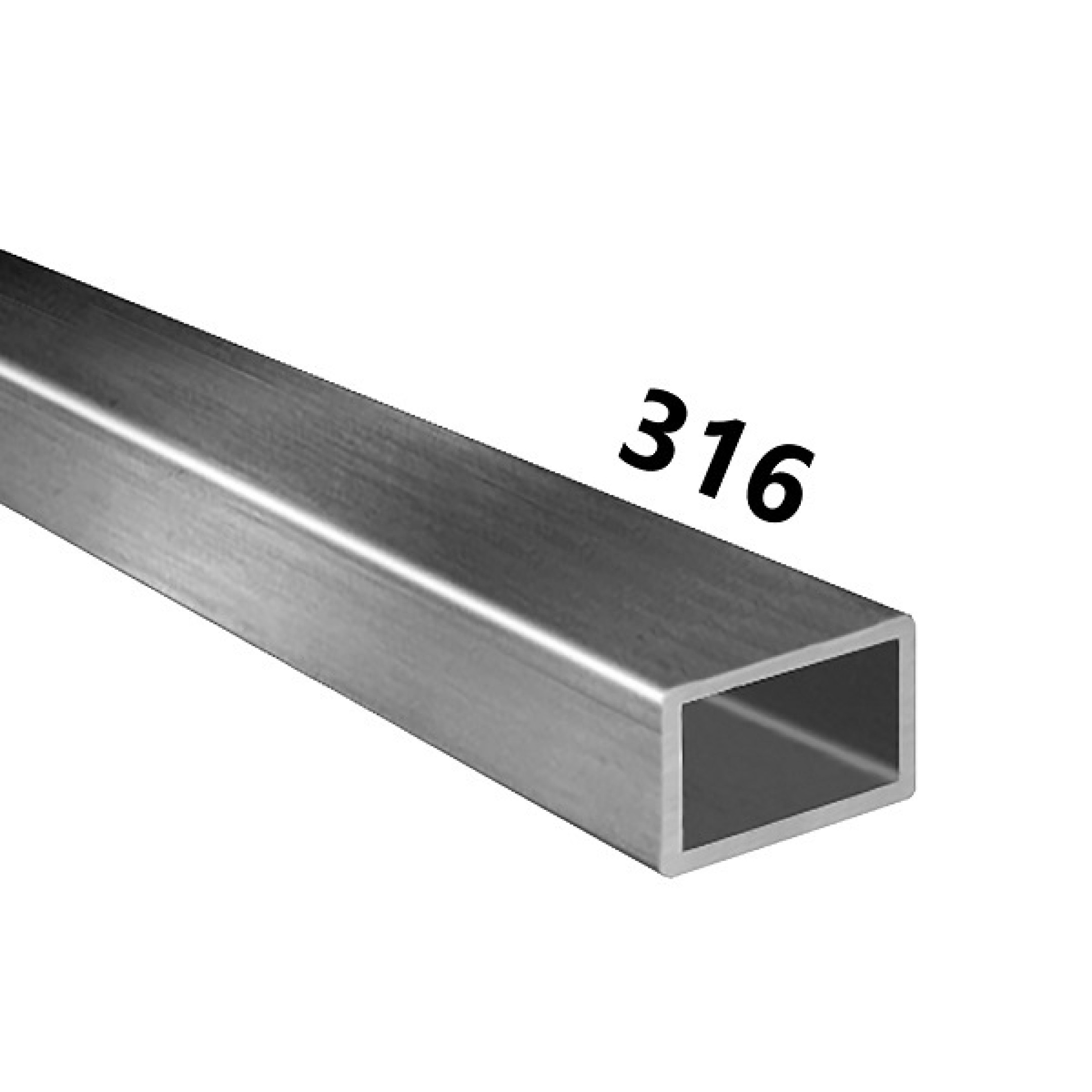 AISI 316 stainless steel tube, 50x20x2 mm, 1 metre